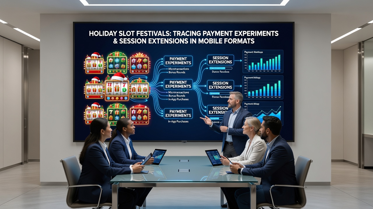 Analytics dashboard view illustrating extended mobile gaming sessions during a holiday slot festival with payment flow diagrams