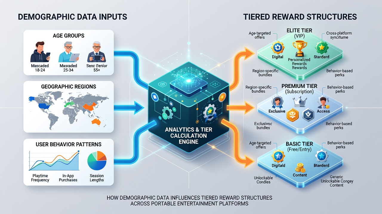 Infographic illustrating income-based tier adjustments and geographic reward variations in portable platforms