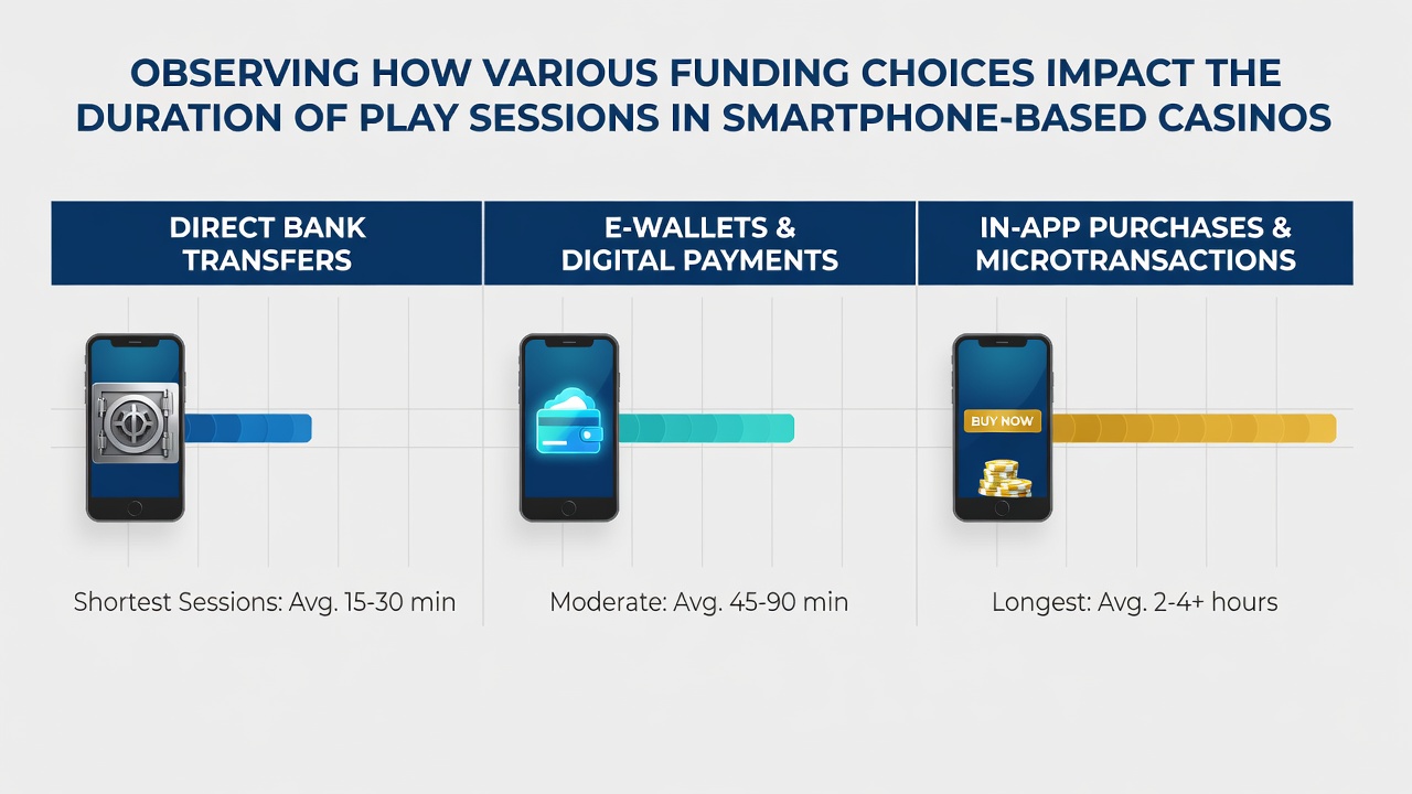 Graph overlay on mobile casino dashboard illustrating session duration trends by payment type over several months